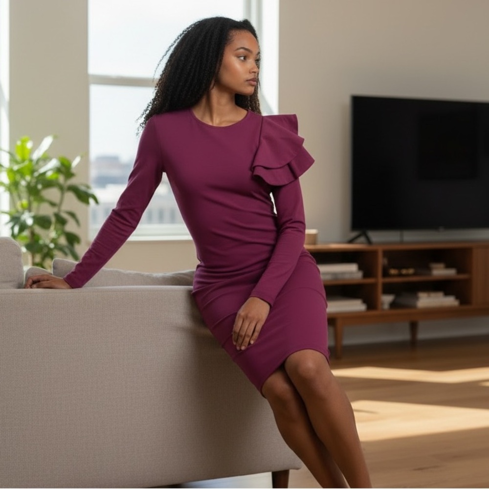 SHEIN Plum Long Sleeve Dress with Ruffle